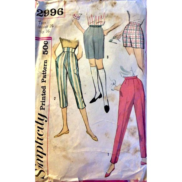1950s Vintage Bermuda Shorts, Capris and Slacks Pattern, 26 Inch Waist - Picture 1 of 1
